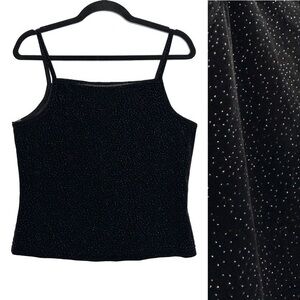 Vintage 90s Black Velvet Sparkle Square Neckline Cami Crop Mini Tank Top L